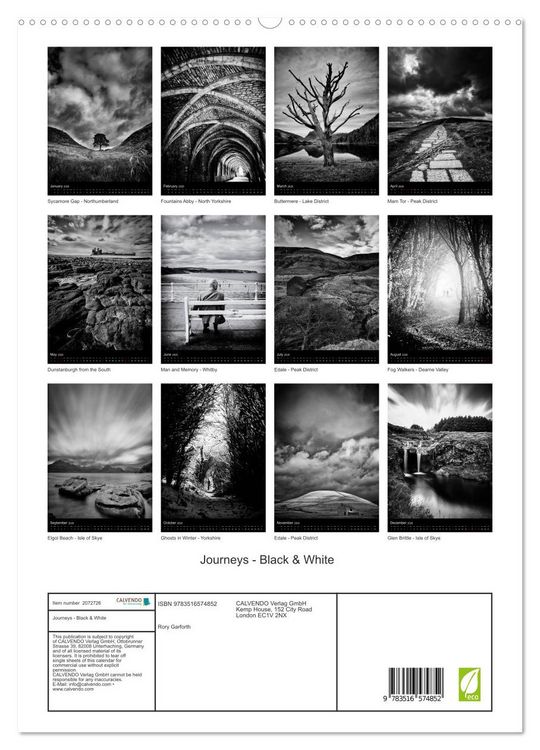Produktbild: Journeys - Black & White (High Quality Premium Wall Calendar 2026 DIN A2 portrait),CALVENDO 12 Month Wall Calendar