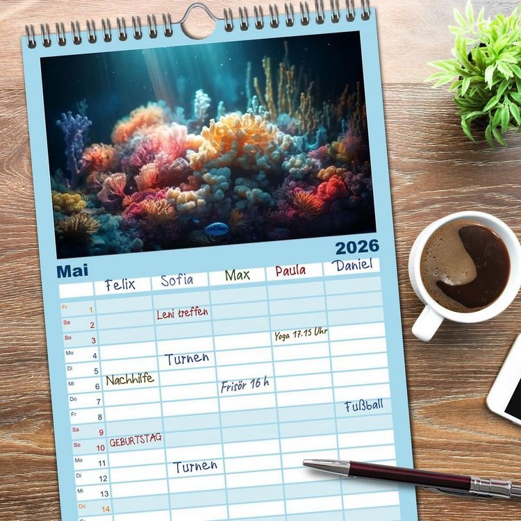 Produktbild: Familienplaner 2026 - Fischfantasie mit 5 Spalten (Wandkalender, 21 x 45 cm) CALVENDO