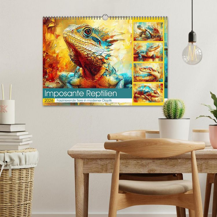 Produktbild: Imposante Reptilien. Faszinierende Tiere in moderner &Ouml;loptik (Wandkalender 2026 DIN A3 quer), CALVENDO Monatskalender