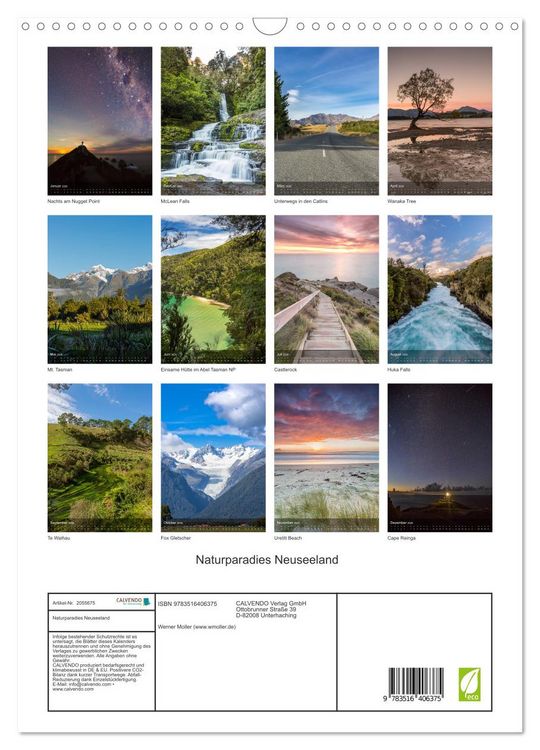 Produktbild: Naturparadies Neuseeland (Wandkalender 2026 DIN A3 hoch), CALVENDO Monatskalender