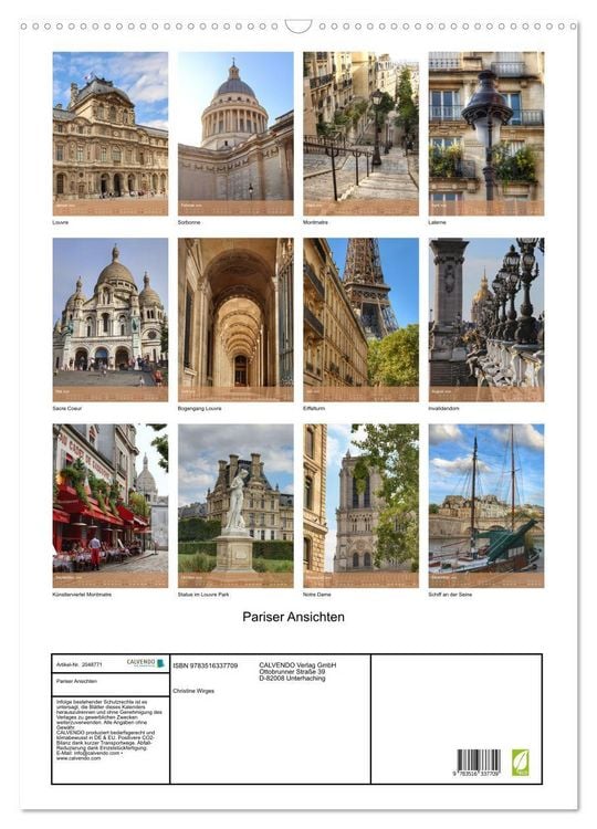 Produktbild: Pariser Ansichten (Wandkalender 2026 DIN A2 hoch), CALVENDO Monatskalender