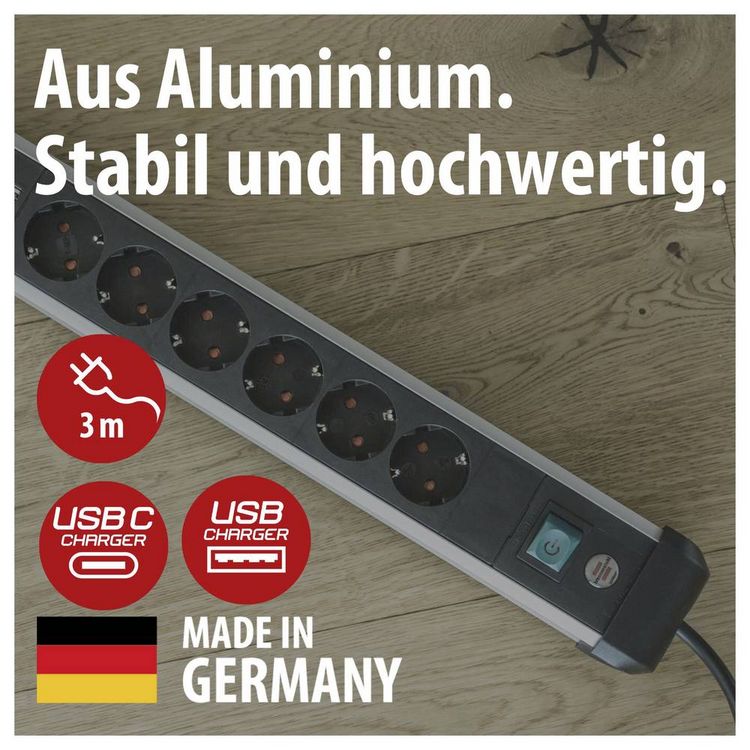 Produktbild: Brennenstuhl 1391030611 Steckdosenleiste mit Schalter Silber, Schwarz Schutzkontakt 1St.
