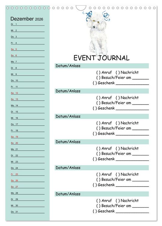 Produktbild: B-DAY PLANER - Aquarell Hunderassen - F&uuml;r Termine, Geschenke, Eventdetails & mehr (Wandkalender 2026 DIN A3 hoch), CALVENDO Monatskalender