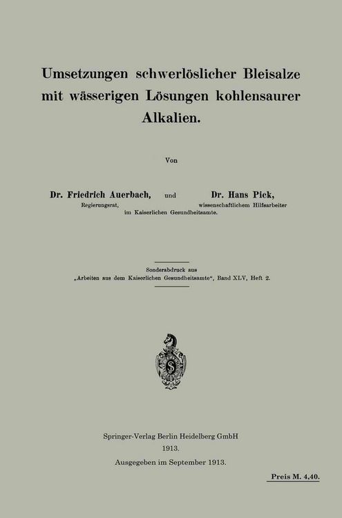 Produktbild: Umsetzungen schwerl&ouml;slicher Bleisalze mit w&auml;sserigen L&ouml;sungen kohlensaurer Alkalien