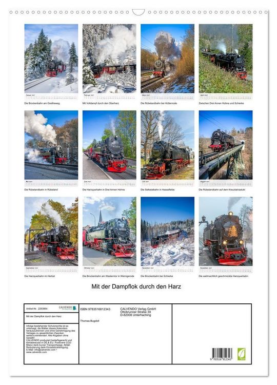 Produktbild: Mit der Dampflok durch den Harz (Wandkalender 2027 DIN A2 hoch), CALVENDO Monatskalender
