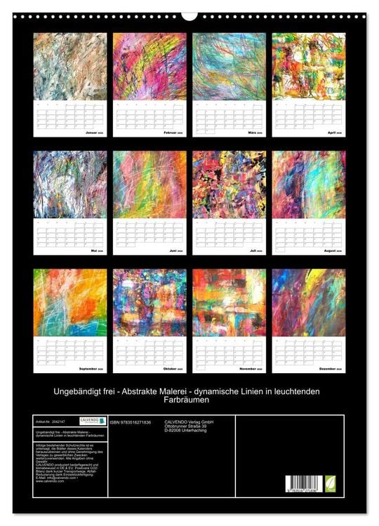 Produktbild: Ungeb&auml;ndigt frei - Abstrakte Malerei - dynamische Linien in leuchtenden Farbr&auml;umen (Wandkalender 2026 DIN A2 hoch), CALVENDO Monatskalender