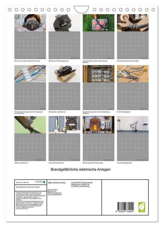 Produktbild: Brandgef&auml;hrliche elektrische Anlagen (Wandkalender 2026 DIN A4 hoch), CALVENDO Monatskalender