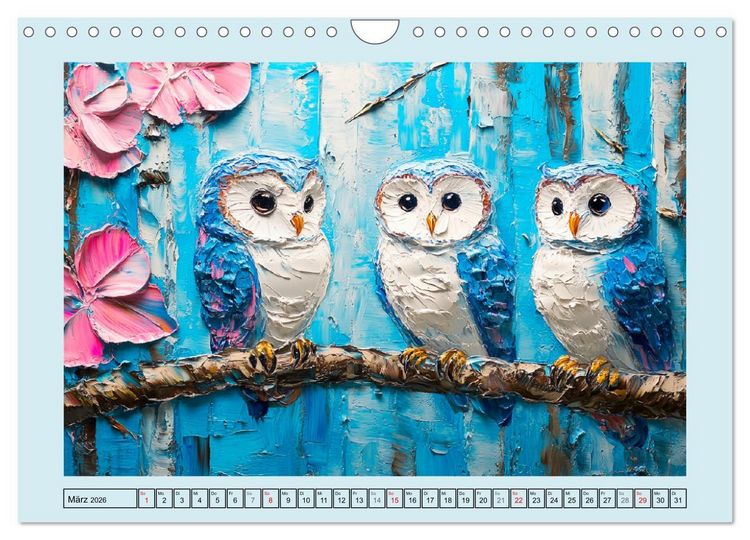 Produktbild: Eulen. Entz&uuml;ckende Paintings (Wandkalender 2026 DIN A4 quer), CALVENDO Monatskalender