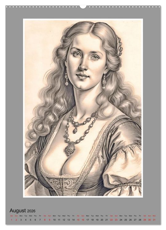 Produktbild: Baroque Beauties, Pencil Art with Artificial Intelligence (Wall Calendar 2026 DIN A2 portrait), CALVENDO 12 Month Wall Calendar