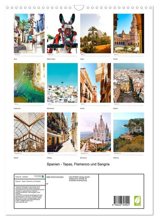 Produktbild: Spanien - Tapas, Flamenco und Sangria (Wandkalender 2026 DIN A3 hoch), CALVENDO Monatskalender