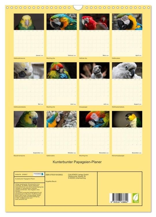 Produktbild: Kunterbunter Papageien-Planer (Wandkalender 2026 DIN A3 hoch), CALVENDO Monatskalender