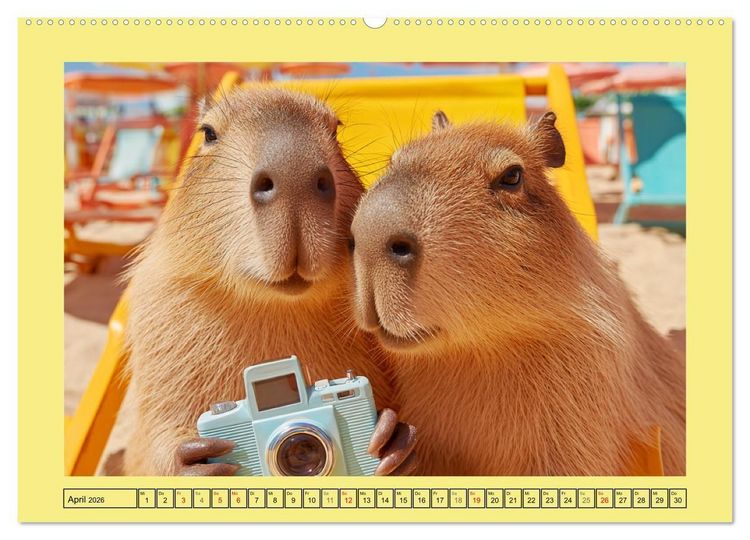 Produktbild: Capybaras on Tour. Wasserschweine als Weltenbummler (hochwertiger Premium Wandkalender 2026 DIN A2 quer), Kunstdruck in Hochglanz