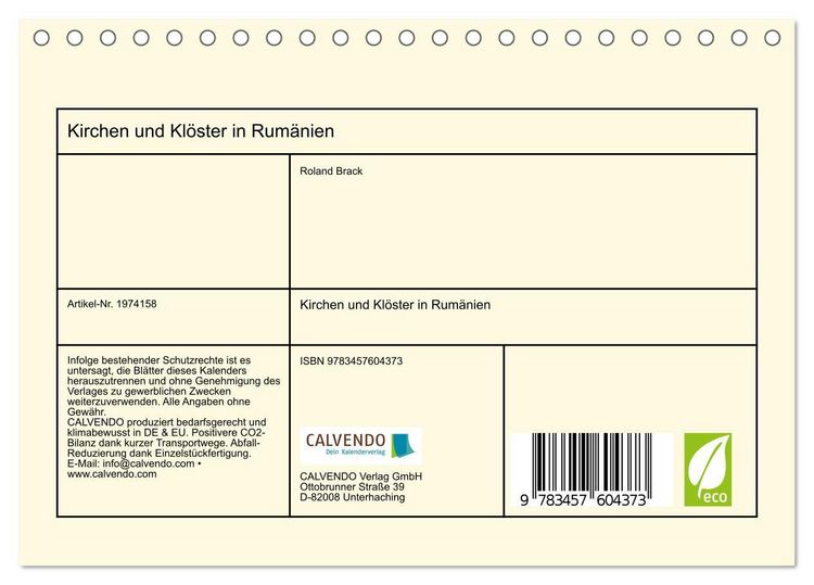 Produktbild: Kirchen und Kl&ouml;ster in Rum&auml;nien (Tischkalender 2026 DIN A5 quer), CALVENDO Monatskalender