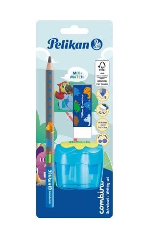 Produktbild: Pelikan Combino Set blau Schreiblernbleistift, Radierer, Anspitzer, 3er Set