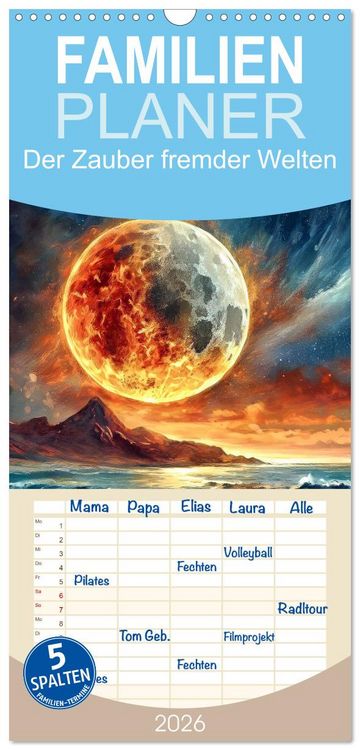 Produktbild: Familienplaner 2026 - Der Zauber fremder Welten mit 5 Spalten (Wandkalender, 21 x 45 cm) CALVENDO