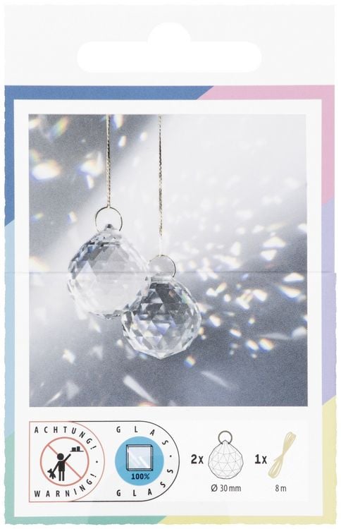 Produktbild: FOLIA Bastelartikel Sun Catcher CRYSTAL DUO, 2 Kristalle &Oslash; 3cm, 8m Goldgarn