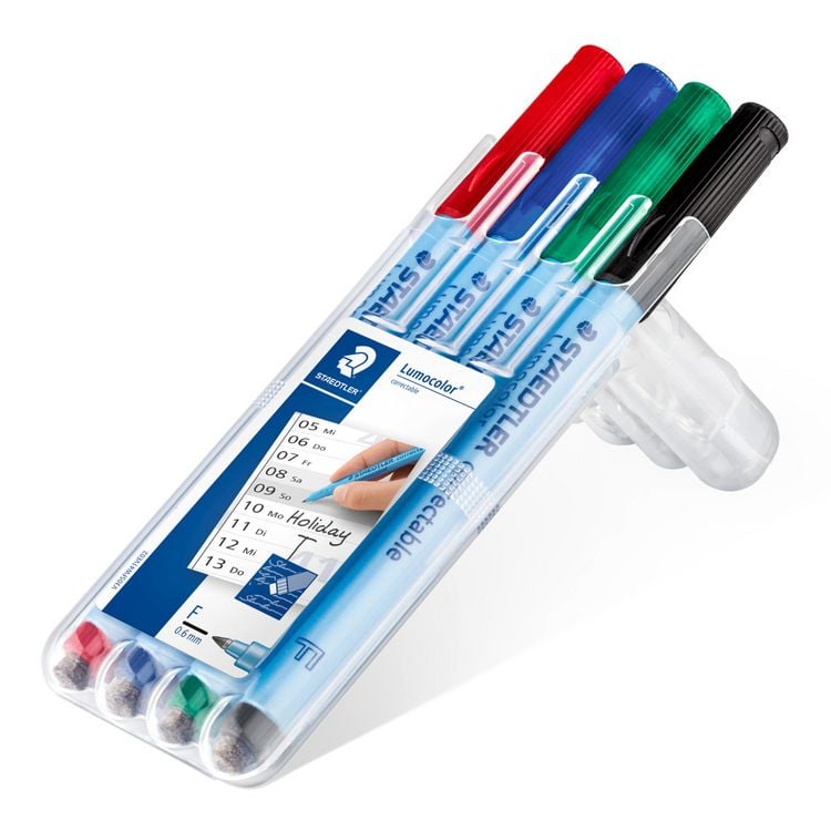 Produktbild: STAEDTLER Universalstifte Lumocolor correctable 305 trocken abwischbar, blau F, 4er Set