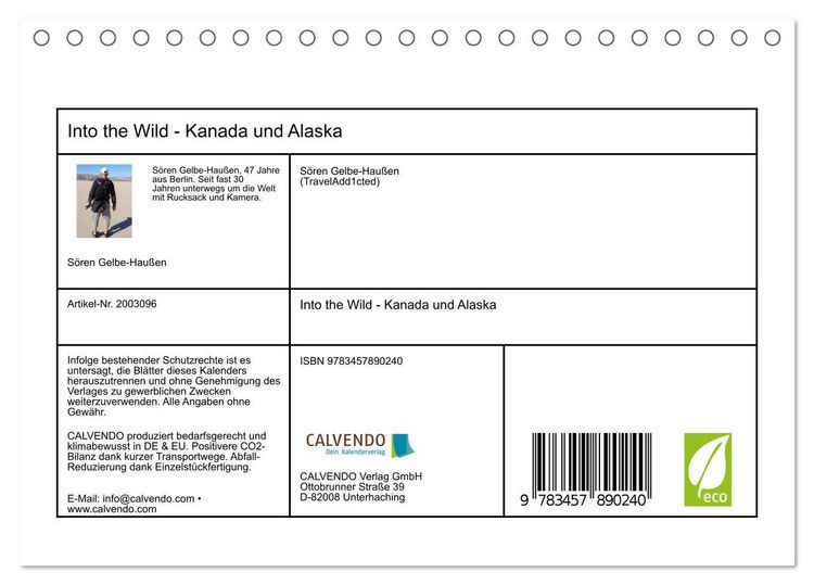 Produktbild: Into the Wild - Kanada und Alaska (Tischkalender 2026 DIN A5 quer), CALVENDO Monatskalender