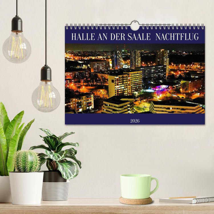 Produktbild: HALLE AN DER SAALE NACHTFLUG (Wandkalender 2026 DIN A4 quer), CALVENDO Monatskalender