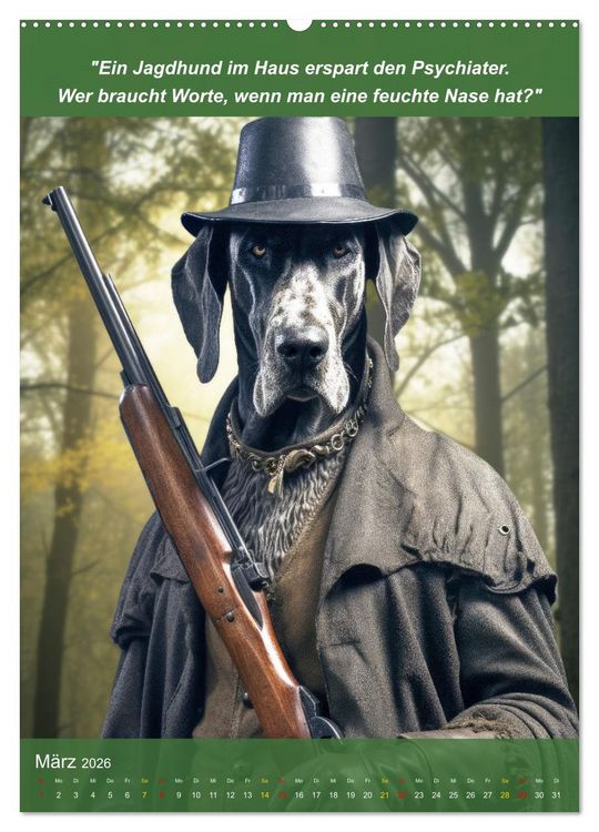 Produktbild: Lustige Jagdhunde mit J&auml;gerlatein (Wandkalender 2026 DIN A2 hoch), CALVENDO Monatskalender