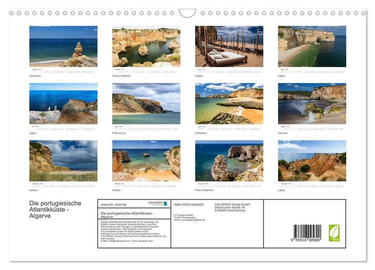 Produktbild: Die portugiesische Atlantikk&uuml;ste - Algarve (Wandkalender 2026 DIN A3 quer), CALVENDO Monatskalender