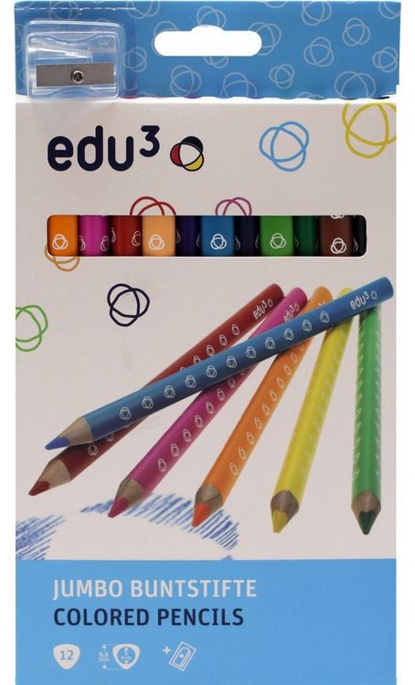 Produktbild: edu&sup3; Jumbo tri Buntstifte, 12er Set inkl. Spitzer
