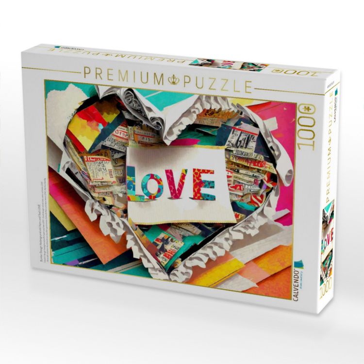 Produktbild: CALVENDO Puzzle Bunter Design Hintergrund mit Herz und Text LOVE | 1000 Teile Lege-Gr&ouml;&szlig;e 64x48cm Foto-Puzzle f&uuml;r gl&uuml;ckliche Stunden
