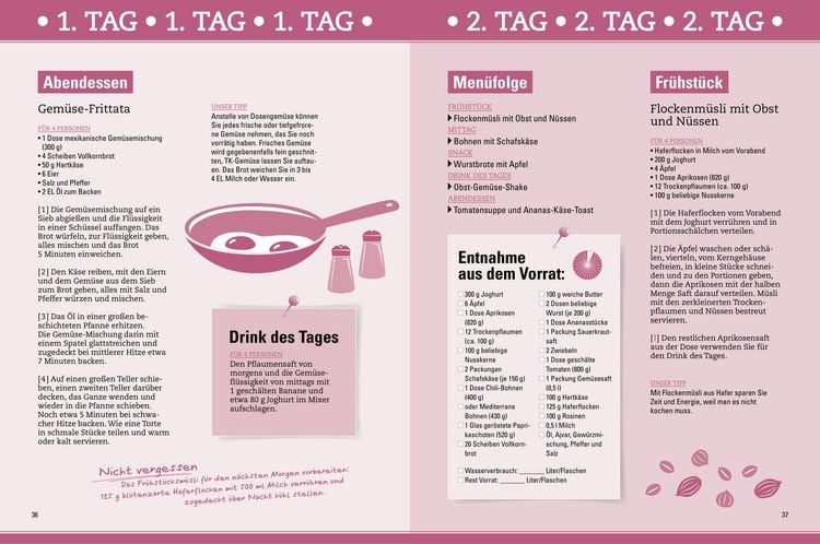 Produktbild: Das Kochbuch f&uuml;r Notfall und Krise - Rezepte f&uuml;r 28 Tage, 4 Personen 3 Mahlzeiten und 1 Snack pro Tag.