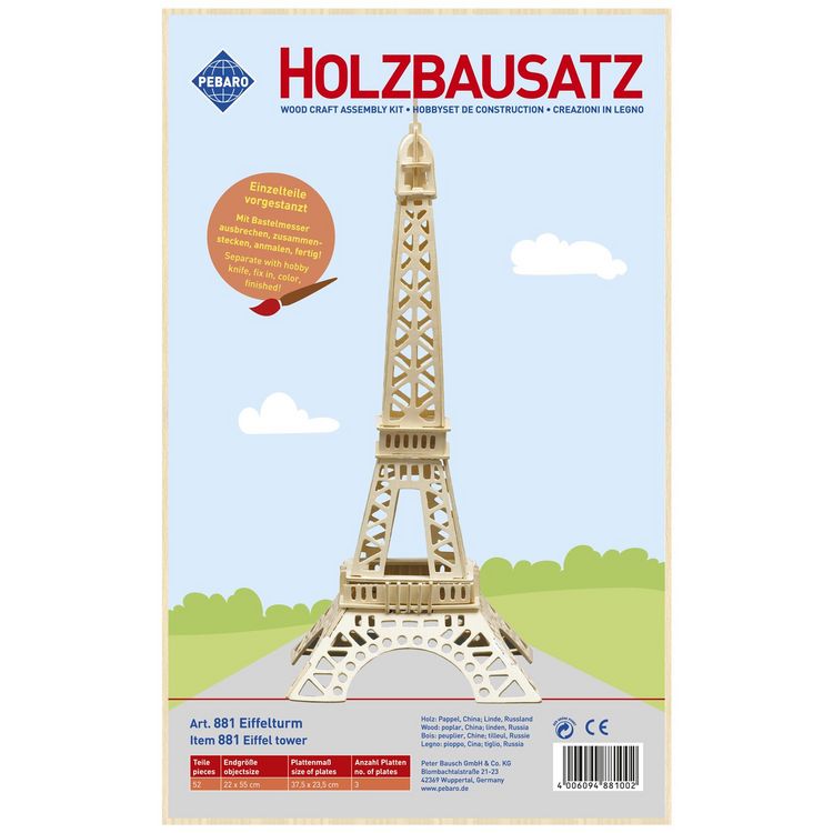 Produktbild: PEBARO 881 - Holzbausatz Eiffelturm, 52 Teile, Holzkonstruktion zum Zusammenstecken