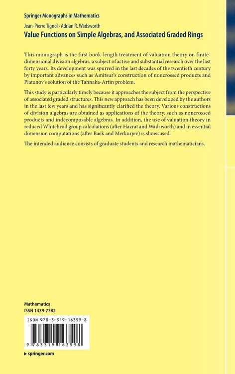 Produktbild: Value Functions on Simple Algebras, and Associated Graded Rings