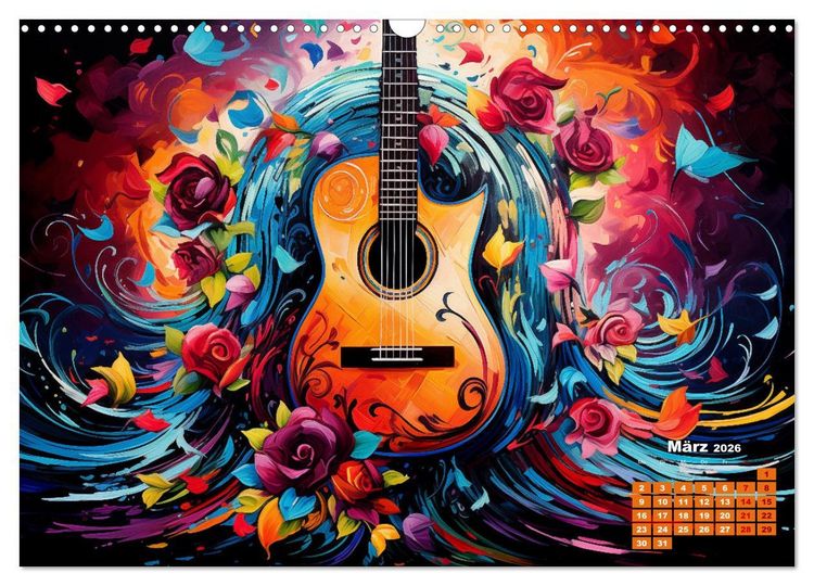 Produktbild: Sechs Saiten, Zw&ouml;lf Monate - Der Gitarrenkalender (Wandkalender 2026 DIN A3 quer), CALVENDO Monatskalender
