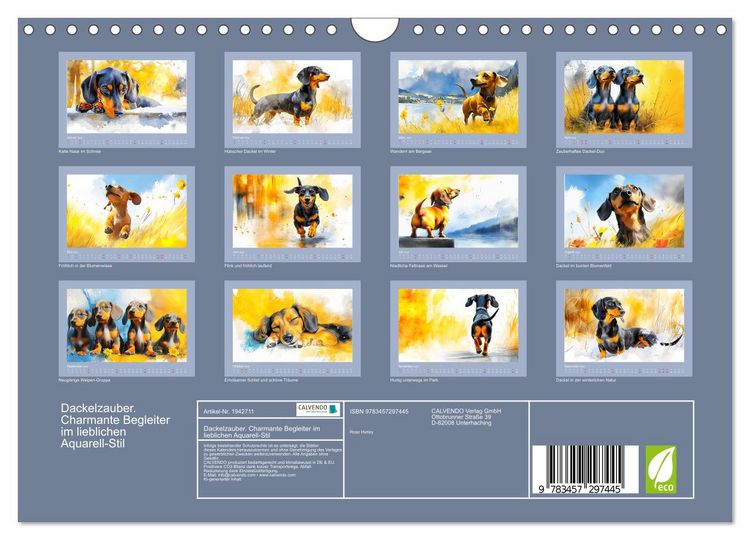 Produktbild: Dackelzauber. Charmante Begleiter im lieblichen Aquarell-Stil (Wandkalender 2026 DIN A4 quer), CALVENDO Monatskalender