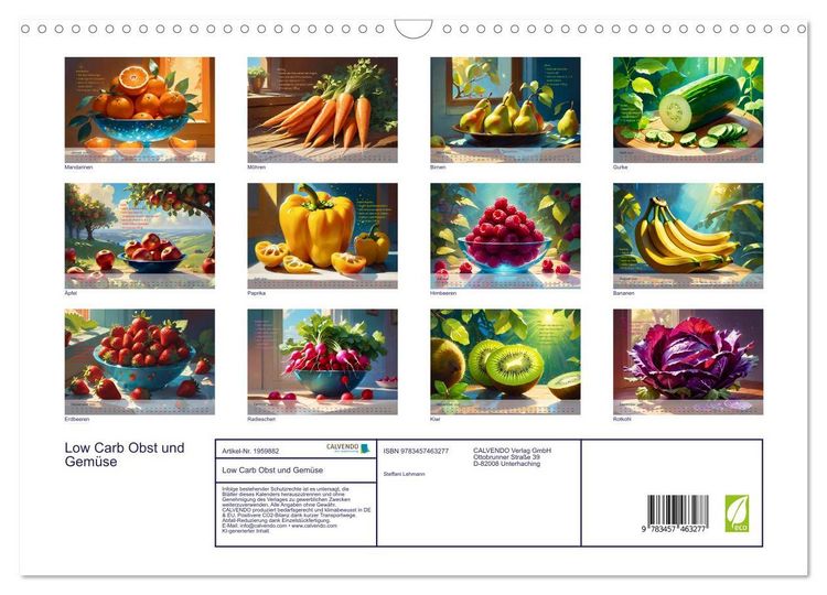 Produktbild: Low Carb Obst und Gem&uuml;se (Wandkalender 2026 DIN A3 quer), CALVENDO Monatskalender