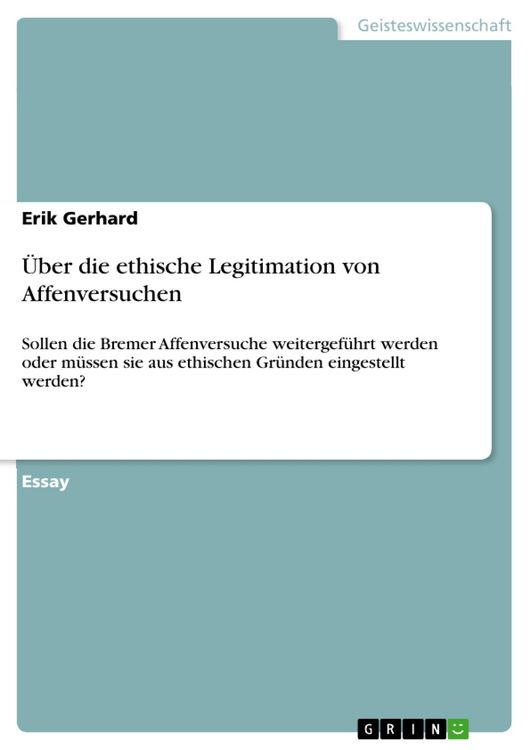 Produktbild: &Uuml;ber die ethische Legitimation von Affenversuchen