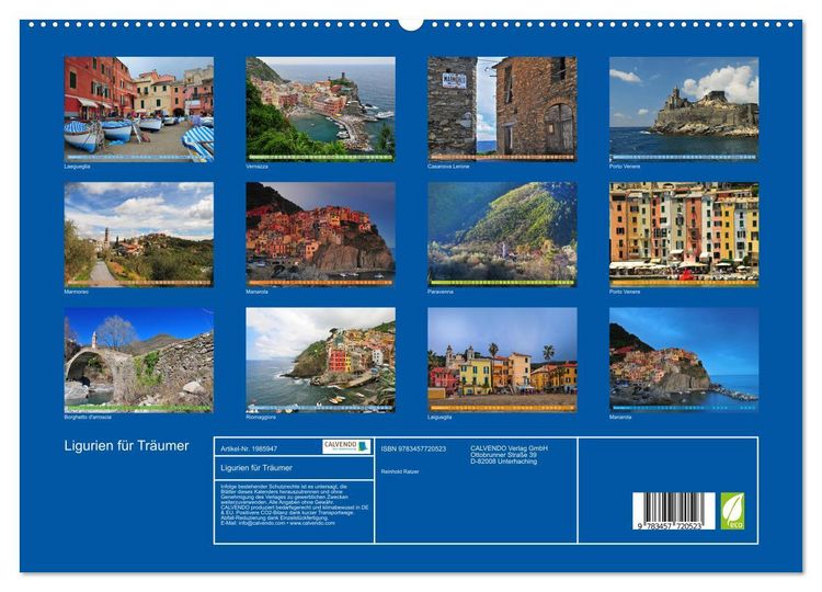 Produktbild: Ligurien f&uuml;r Tr&auml;umer (hochwertiger Premium Wandkalender 2026 DIN A2 quer), Kunstdruck in Hochglanz