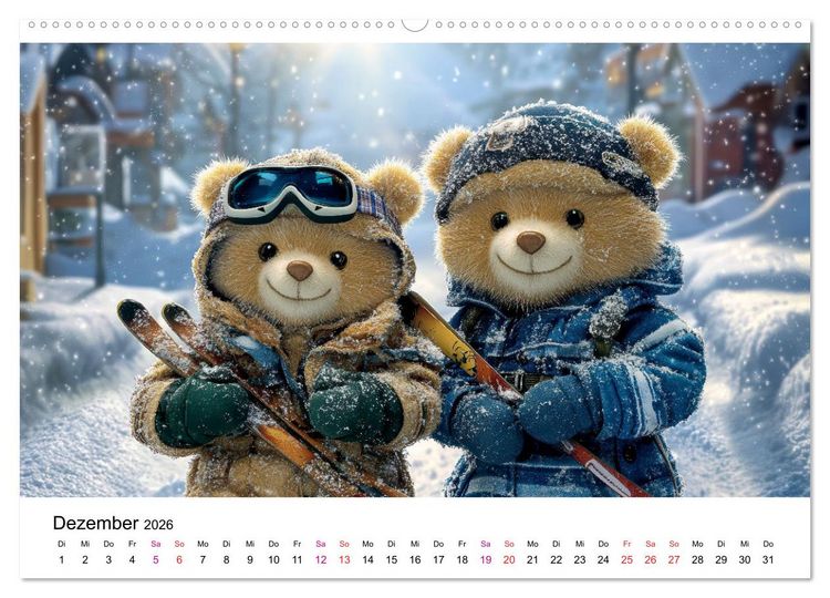 Produktbild: Teddys Welt - B&auml;renstark durchs Jahr (hochwertiger Premium Wandkalender 2026 DIN A2 quer), Kunstdruck in Hochglanz