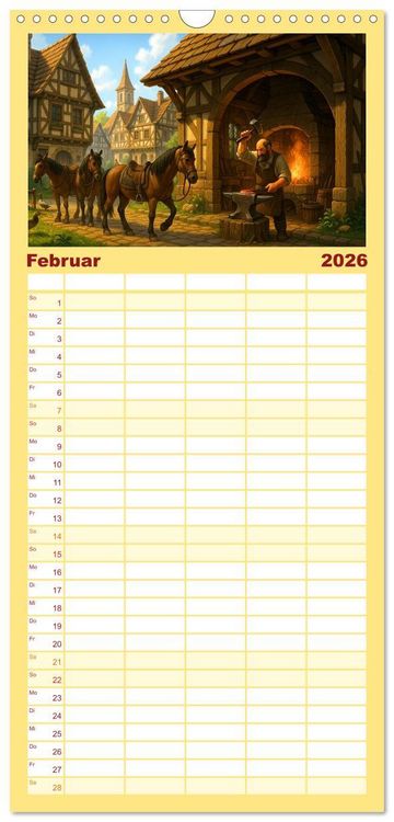 Produktbild: Familienplaner 2026 - Farbenfrohes Mittelalter mit 5 Spalten (Wandkalender, 21 x 45 cm) CALVENDO