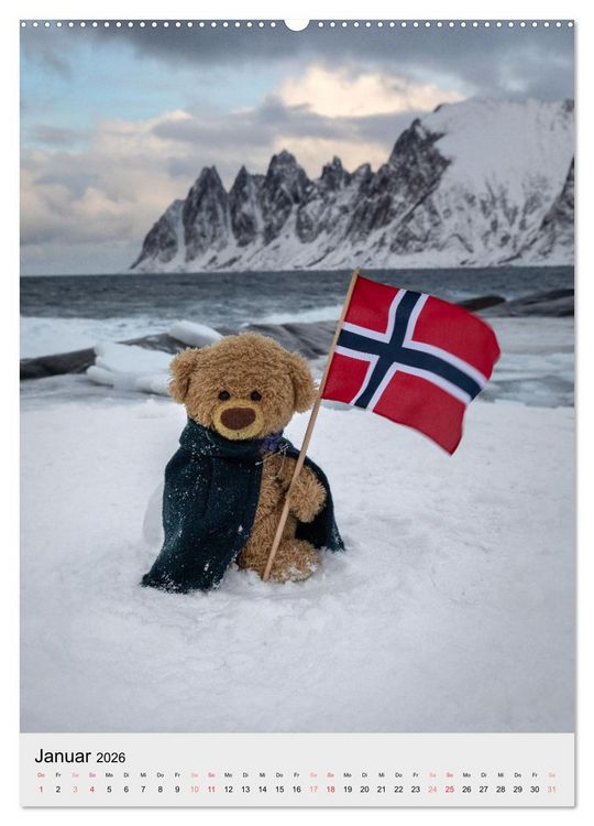 Produktbild: Travelling Teddy liebt es Bunt (Wandkalender 2026 DIN A2 hoch), CALVENDO Monatskalender