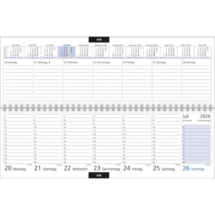 WEB限定カラー Tischquerkalender blau 2026 - 32x10,5 cm - 1 Woche auf 2 カレンダー