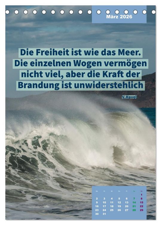 Produktbild: Verr&uuml;ckt nach MEER - Wellen - Strand - Zitate (Tischkalender 2026 DIN A5 hoch), CALVENDO Monatskalender