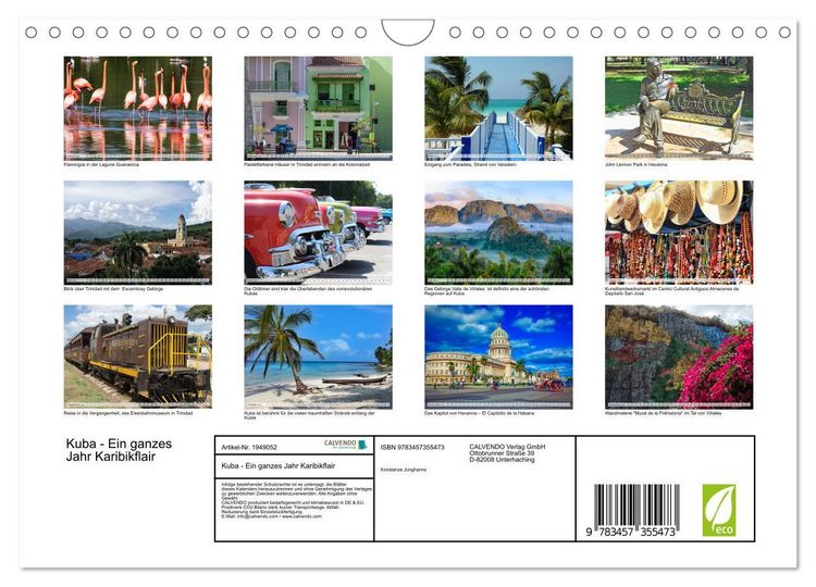 Produktbild: Kuba - Ein ganzes Jahr Karibikflair (Wandkalender 2026 DIN A4 quer), CALVENDO Monatskalender