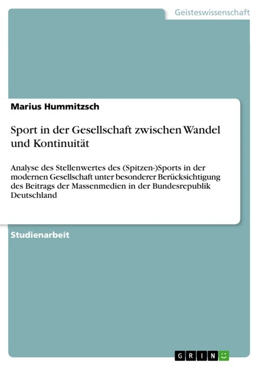 Produktbild: Sport in der Gesellschaft zwischen Wandel und Kontinuit&auml;t