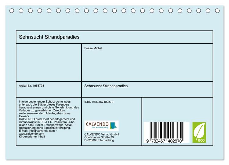 Produktbild: Sehnsucht Strandparadies (Tischkalender 2026 DIN A5 quer), CALVENDO Monatskalender