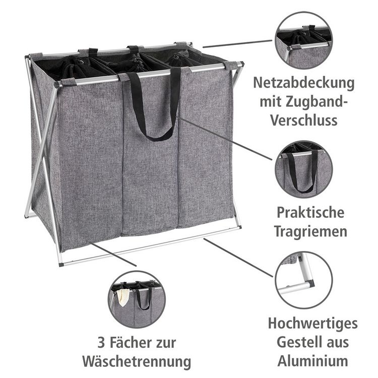 Produktbild: W&auml;schesammler Mod. Trio Grau meliert, W&auml;schekorb, 130 l