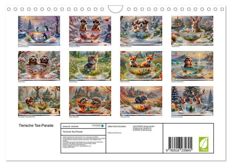 Produktbild: Tierische Tee-Parade (Wandkalender 2026 DIN A4 quer), CALVENDO Monatskalender