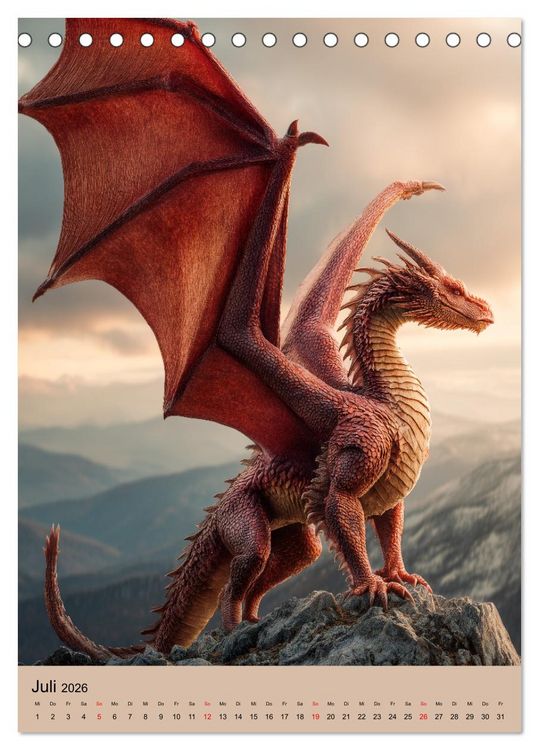 Produktbild: Drachen Kalender - ein Jahr mit mystischen Fabelwesen (Tischkalender 2026 DIN A5 hoch), CALVENDO Monatskalender