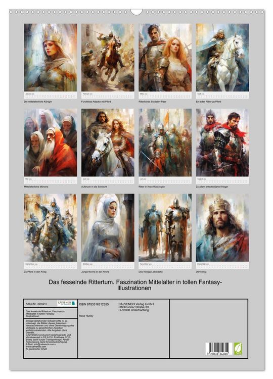 Produktbild: Das fesselnde Rittertum. Faszination Mittelalter in tollen Fantasy-Illustrationen (Wandkalender 2026 DIN A2 hoch), CALVENDO Monatskalender
