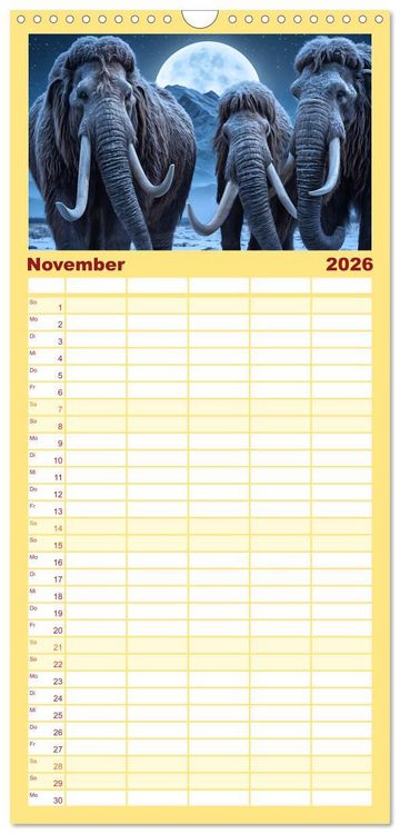 Produktbild: Familienplaner 2026 - Im urzeitlichen Reich des Mammuts mit 5 Spalten (Wandkalender, 21 x 45 cm) CALVENDO