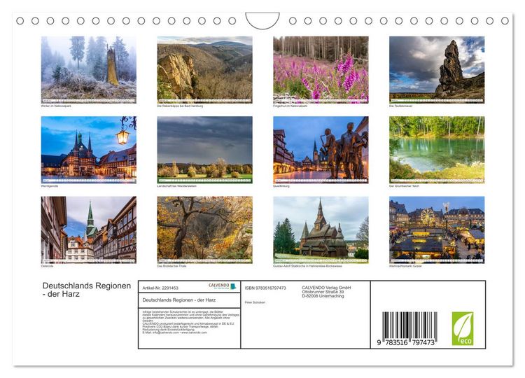 Produktbild: Deutschlands Regionen - der Harz (Wandkalender 2027 DIN A4 quer), CALVENDO Monatskalender