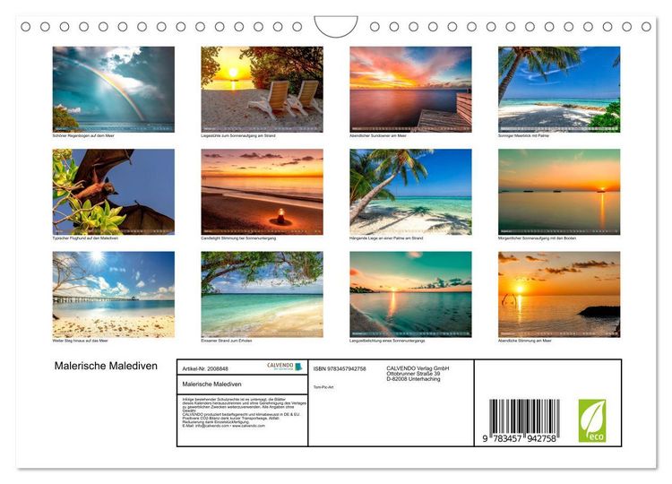 Produktbild: Malerische Malediven (Wandkalender 2026 DIN A4 quer), CALVENDO Monatskalender